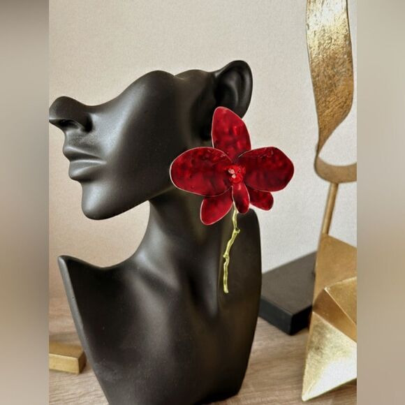 Red orchid earrings N208 - Picture 4 of 4